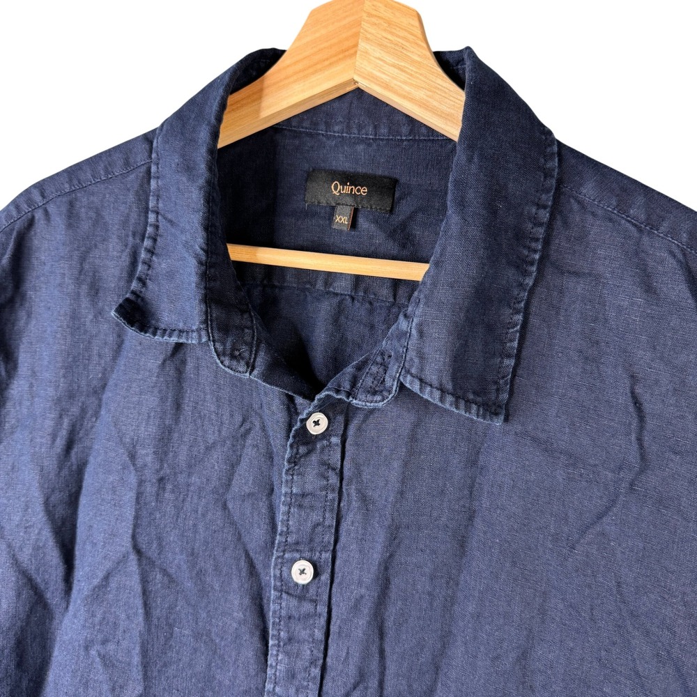 Quince Men XXL Navy Blue 100% European Linen Short Sleeve Button Up Shirt
